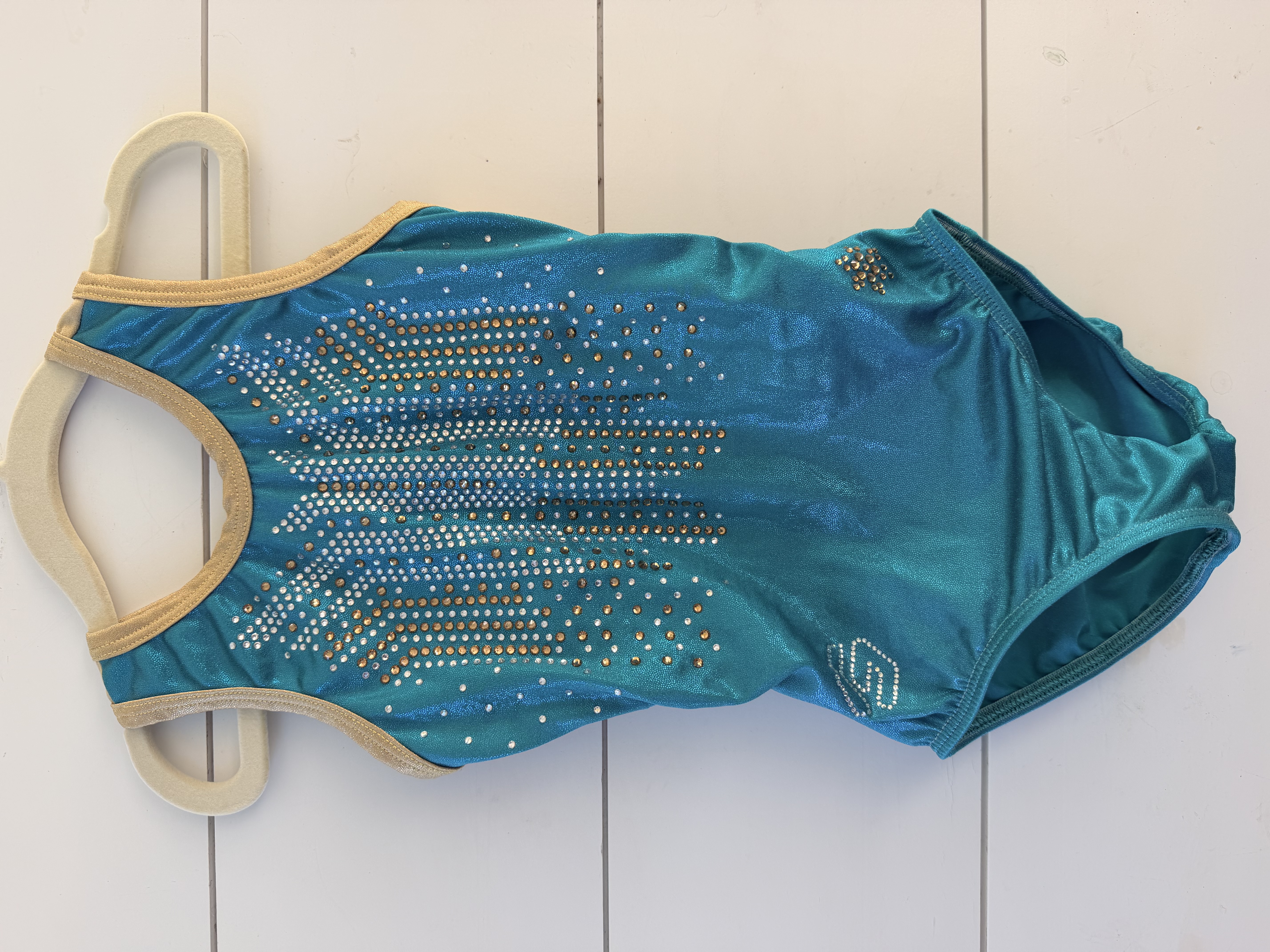 Teal and Gold Metallic Rhinestone Leo